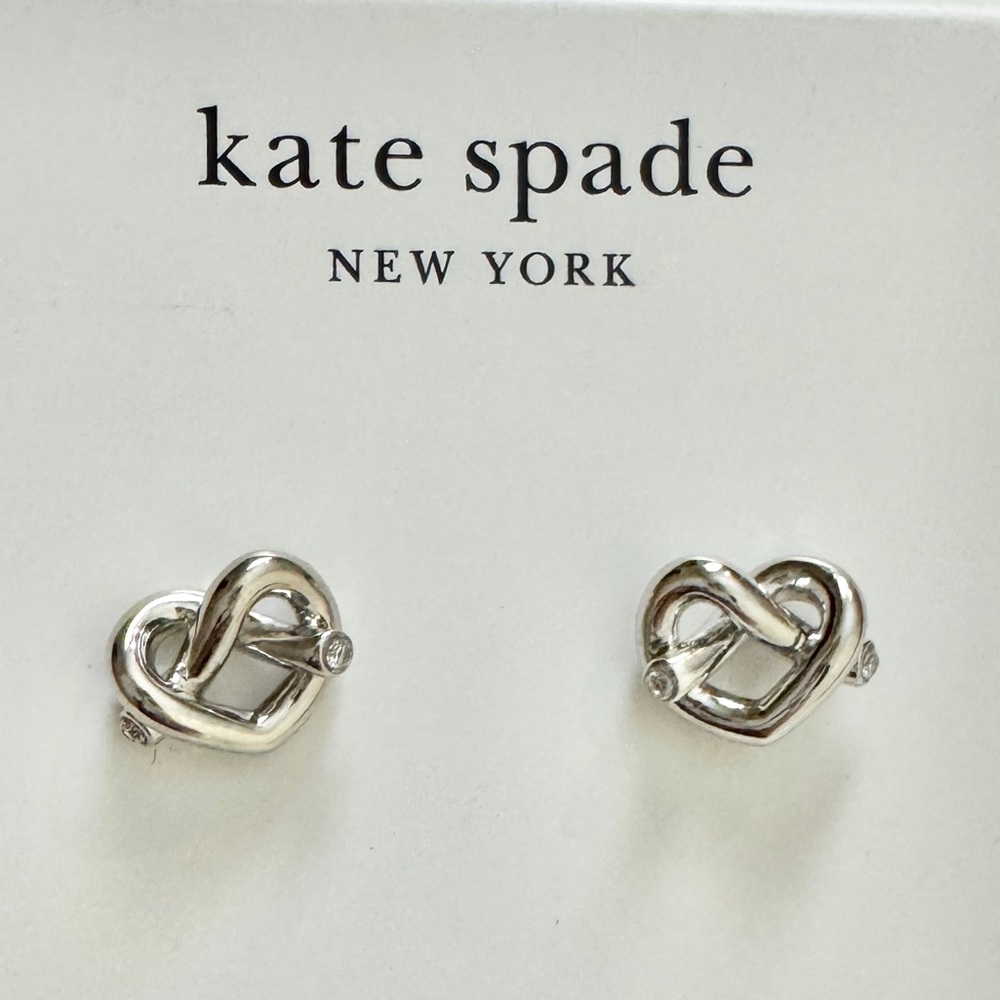 Kate Spade Love Me Knot Silver Color Crystal Accented Earrings NWT - Picture 2 of 4